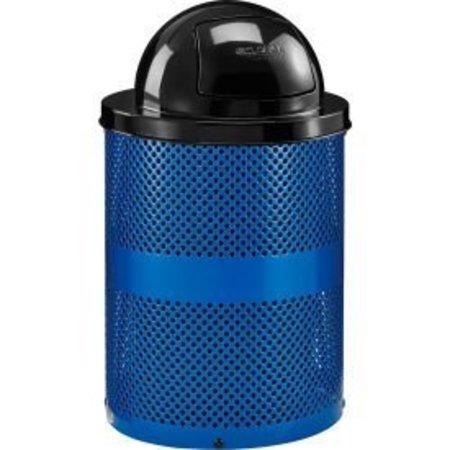 GLOBAL EQUIPMENT Outdoor Perforated Steel Trash Can With Dome Lid, 36 Gallon, Blue 261949BL